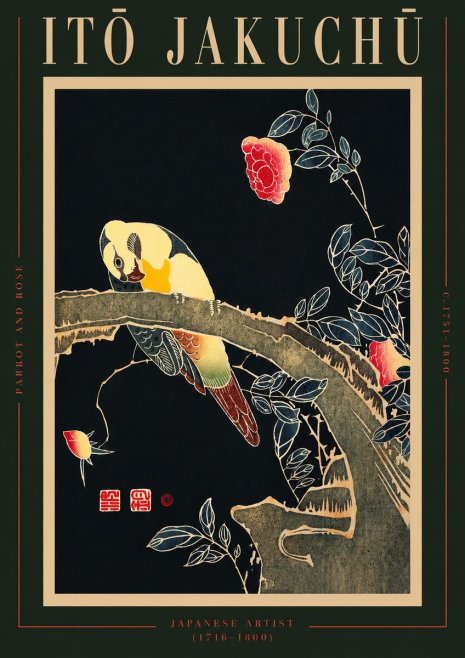 Itō Jakuchū Parrot and Rose No2 - Póster