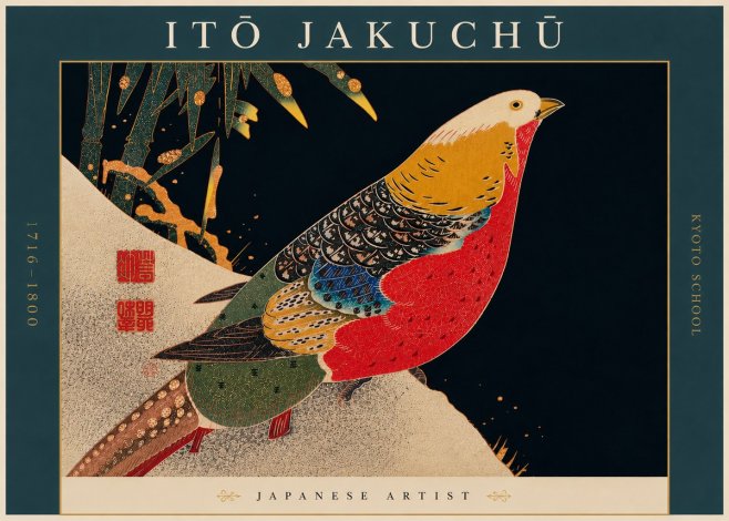 Itō Jakuchū Golden Pheasant and Bamboo No6 - Póster