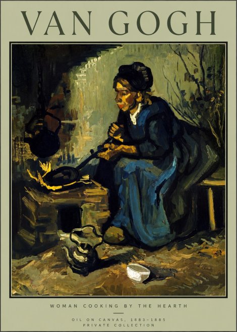 Van Gogh Woman Cooking by the Hearth No2 - Póster
