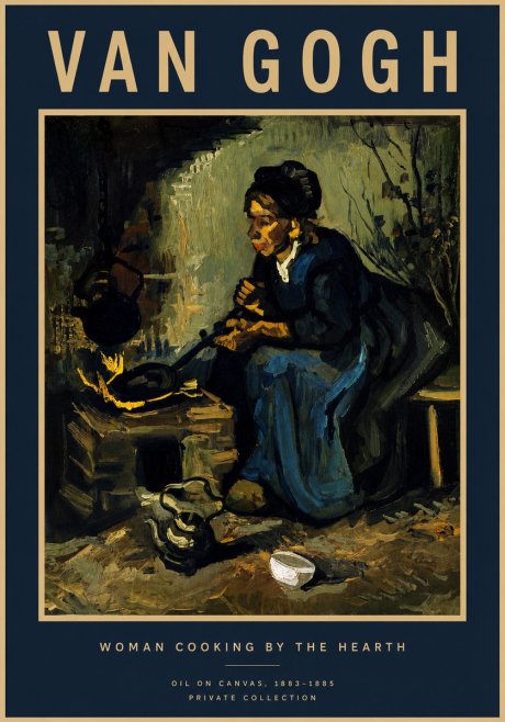 Van Gogh Woman Cooking by the Hearth No4 - Póster
