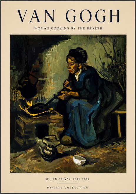 Van Gogh Woman Cooking by the Hearth No5 - Póster
