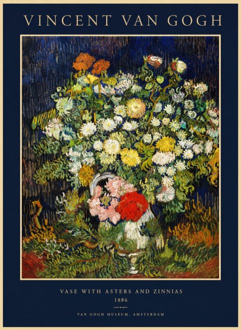 Van Gogh Vase with Asters and Zinnias No1 - Póster