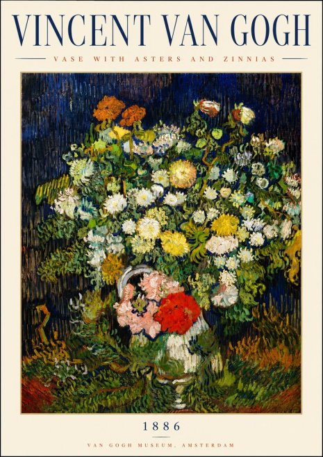 Van Gogh Vase with Asters and Zinnias No3 - Póster
