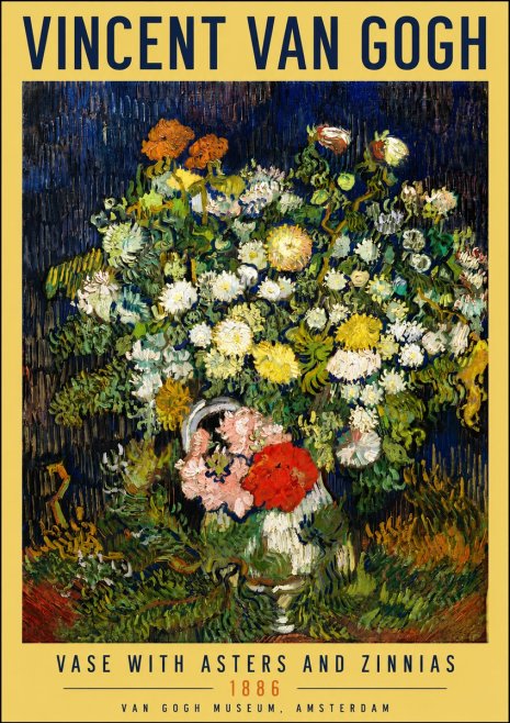 Van Gogh Vase with Asters and Zinnias No4 - Póster