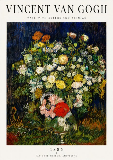 Van Gogh Vase with Asters and Zinnias No5 - Póster