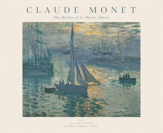 Monet The Harbor at Le Havre, Sunset No1 - Póster