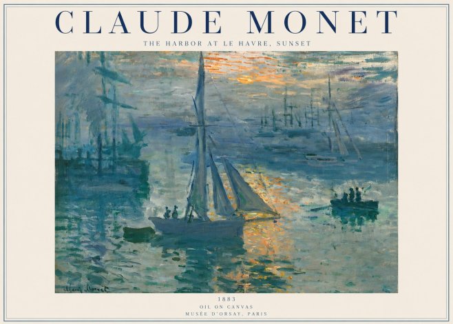 Monet The Harbor at Le Havre, Sunset No2 - Póster