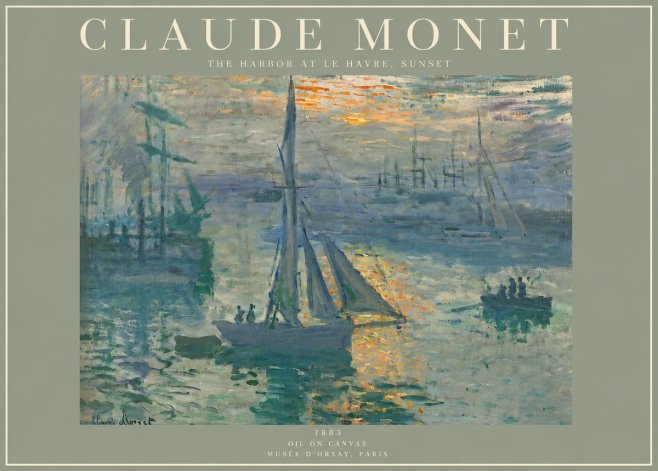 Monet The Harbor at Le Havre, Sunset No3 - Póster