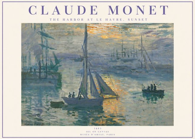 Monet The Harbor at Le Havre, Sunset No6 - Póster
