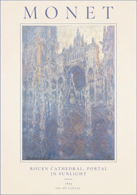 Monet Rouen Cathedral, Portal in Sunlight No1 - Póster
