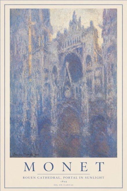 Monet Rouen Cathedral, Portal in Sunlight No4 - Póster