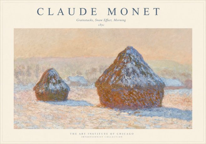 Monet Grainstacks, Snow Effect, Morning No1 - Póster