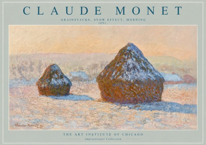 Monet Grainstacks, Snow Effect, Morning No4 - Póster