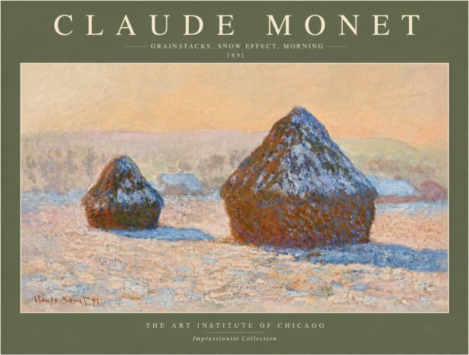Monet Grainstacks, Snow Effect, Morning No6 - Póster