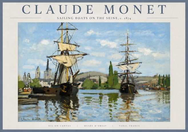 Monet Sailing Boats on the Seine No5 - Póster