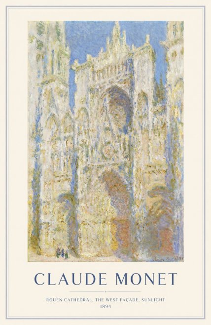 Monet Rouen Cathedral, the West Façade, Sunlight No1 - Póster