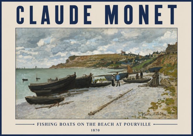 Monet Fishing Boats on the Beach at Pourville No3 - Póster