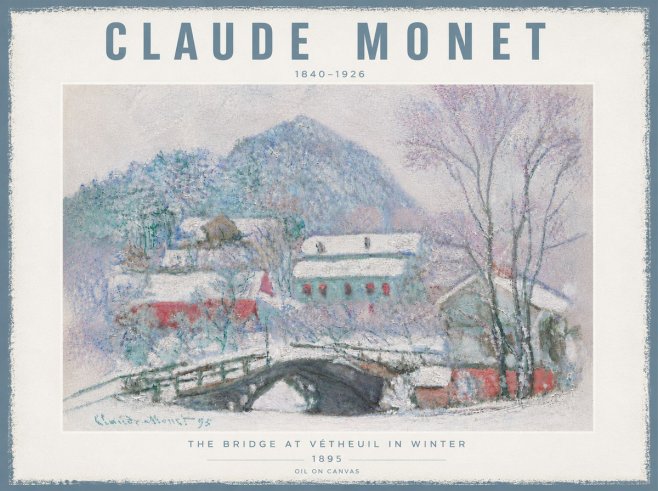 Monet The Bridge at Vétheuil in Winter No6 - Póster