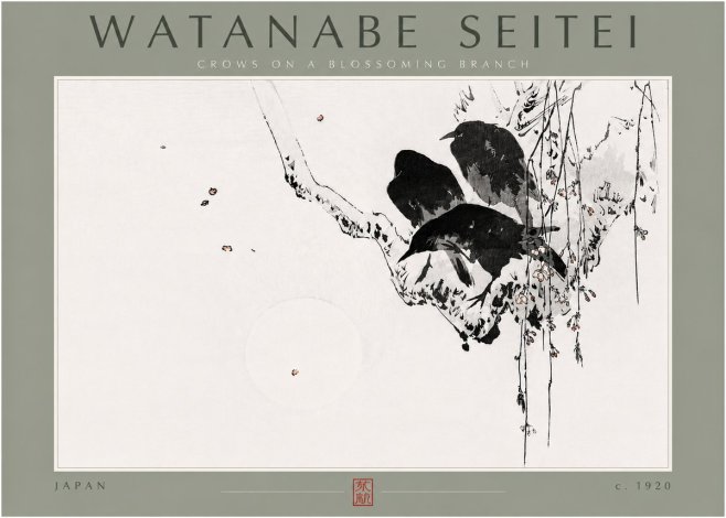 Watanabe Seitei Crows on a Blossoming Branch No4 - Póster