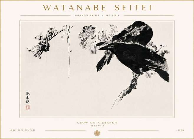 Watanabe Seitei Crow on a Branch No6 - Póster