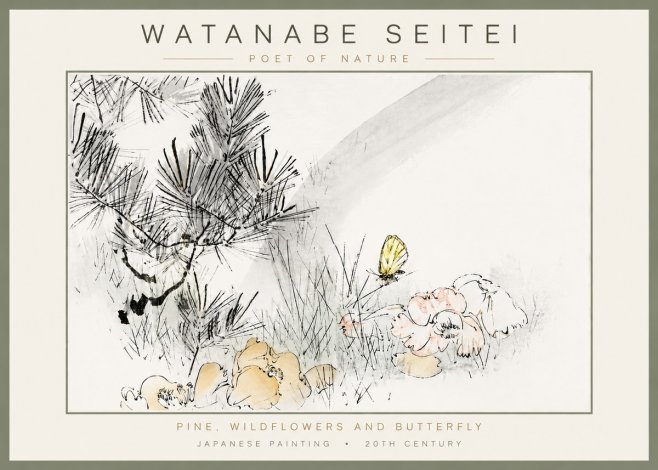 Watanabe Seitei Pine, Wildflowers and Butterfly No4 - Póster