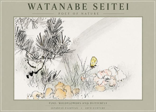 Watanabe Seitei Pine, Wildflowers and Butterfly No5 - Póster