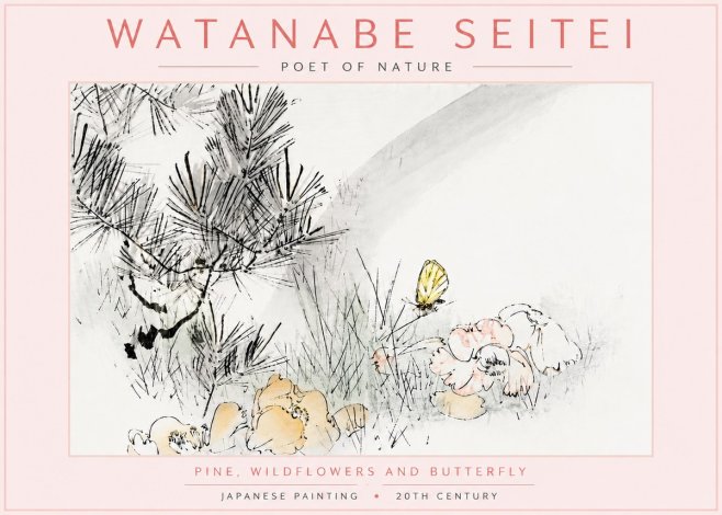 Watanabe Seitei Pine, Wildflowers and Butterfly No6 - Póster