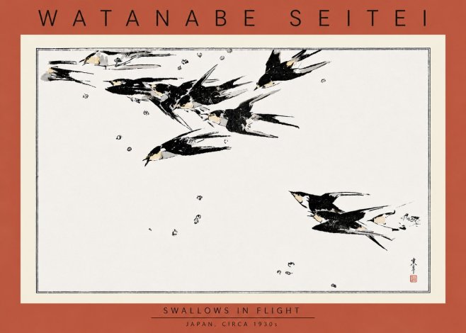 Watanabe Seitei Swallows in Flight No5 - Póster