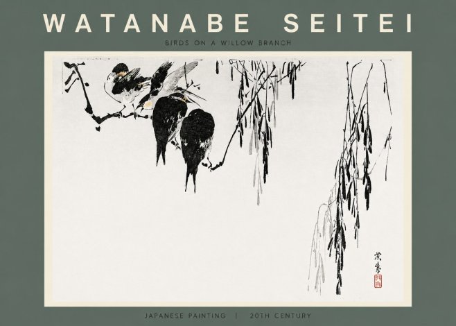 Watanabe Seitei Birds on a Willow Branch No2 - Póster