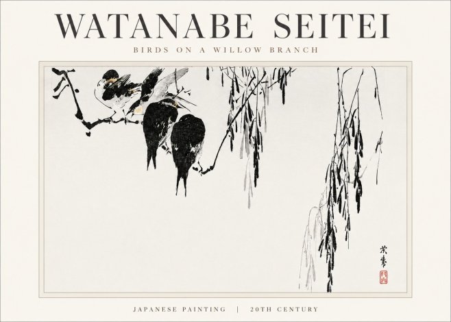 Watanabe Seitei Birds on a Willow Branch No3 - Póster