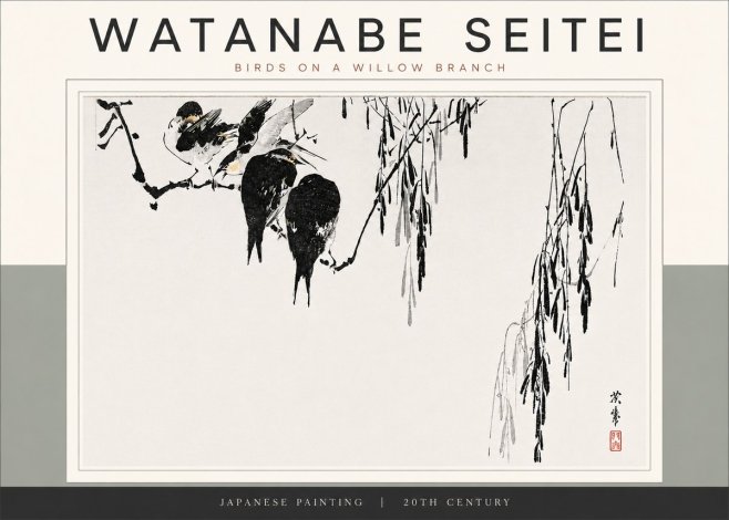 Watanabe Seitei Birds on a Willow Branch No5 - Póster