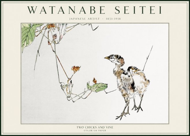 Watanabe Seitei Two Chicks and Vine No1 - Póster