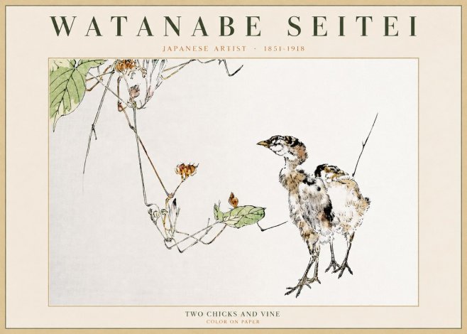 Watanabe Seitei Two Chicks and Vine No2 - Póster