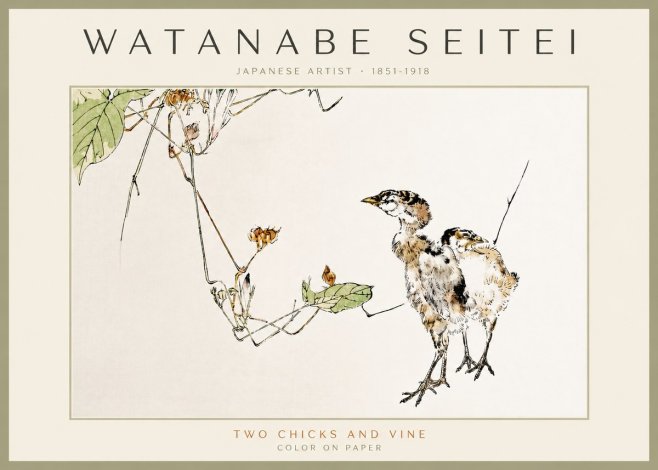 Watanabe Seitei Two Chicks and Vine No3 - Póster