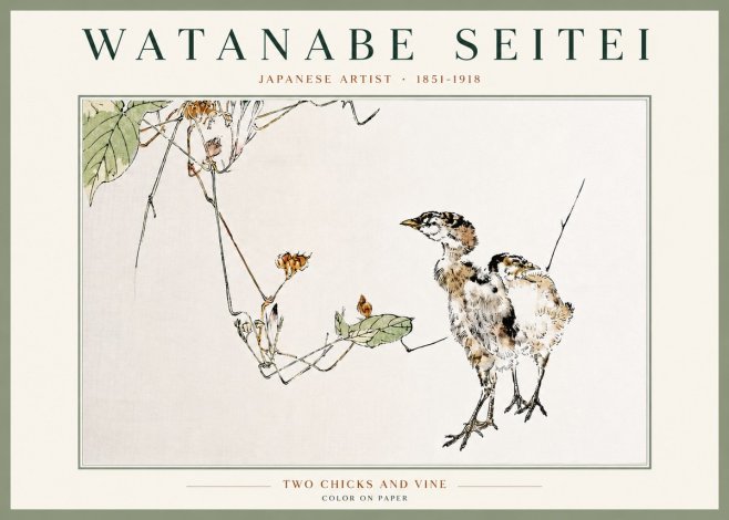 Watanabe Seitei Two Chicks and Vine No4 - Póster