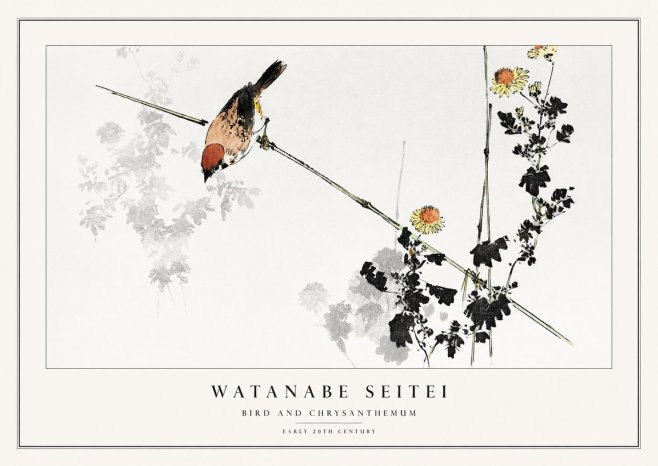 Watanabe Seitei Bird and Chrysanthemum No1 - Póster