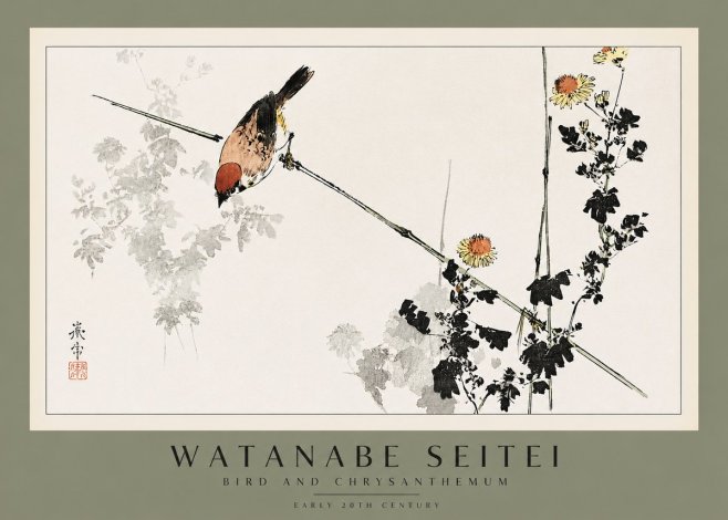 Watanabe Seitei Bird and Chrysanthemum No2 - Póster