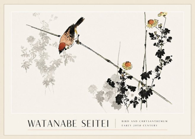 Watanabe Seitei Bird and Chrysanthemum No3 - Póster