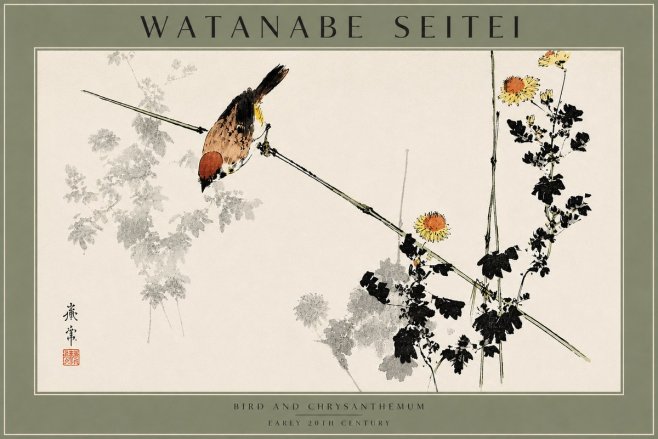 Watanabe Seitei Bird and Chrysanthemum No4 - Póster
