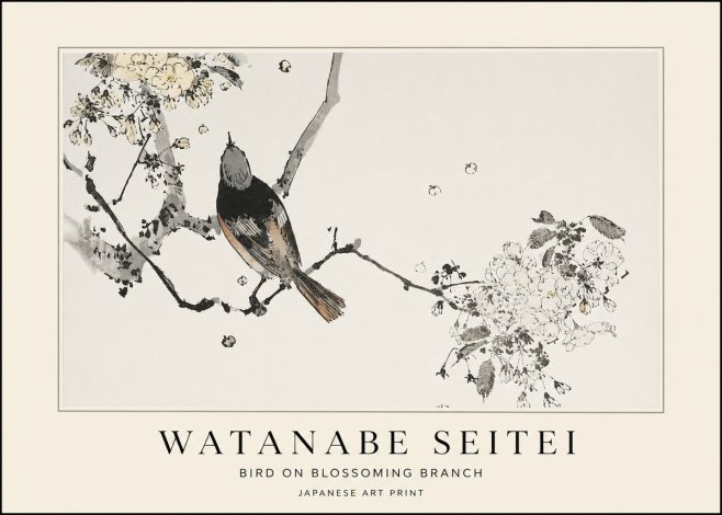 Watanabe Seitei Bird on Blossoming Branch No1 - Póster