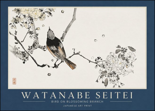 Watanabe Seitei Bird on Blossoming Branch No3 - Póster