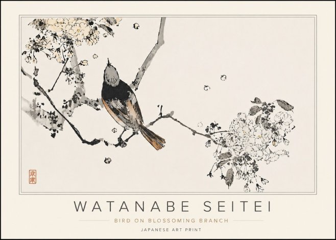 Watanabe Seitei Bird on Blossoming Branch No5 - Póster