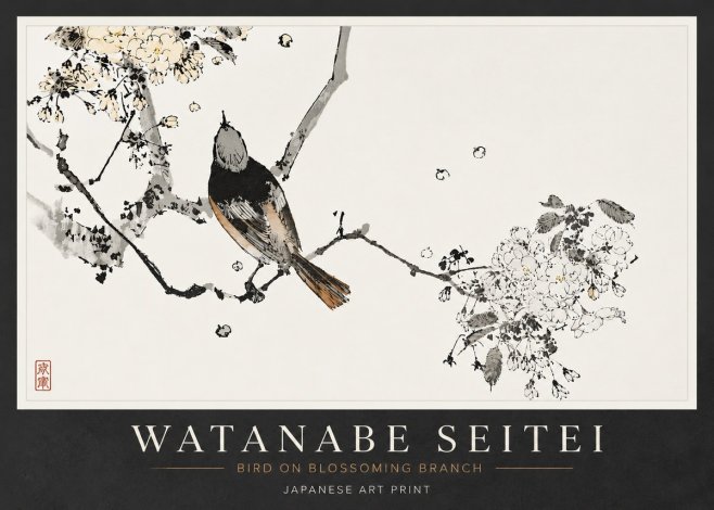 Watanabe Seitei Bird on Blossoming Branch No6 - Póster