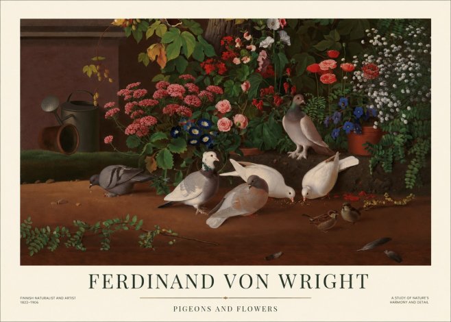 Ferdinand von Wright Pigeons and Flowers No1 - Póster