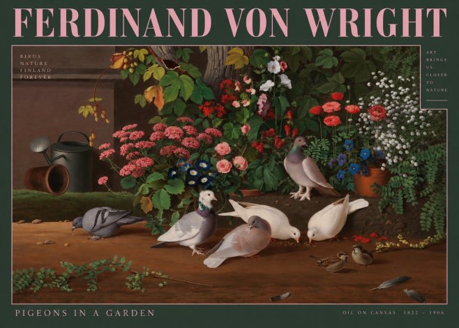 Ferdinand von Wright Pigeons and Flowers No3 - Póster