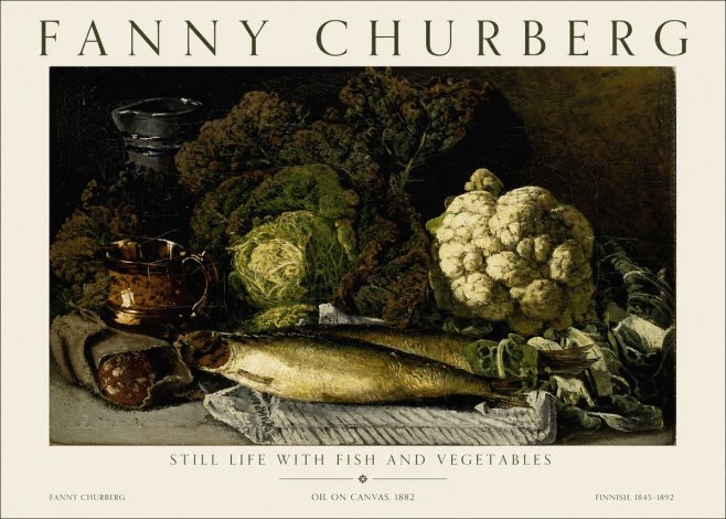 Fanny Churberg Still Life with Fish and Vegetables No1 - Póster