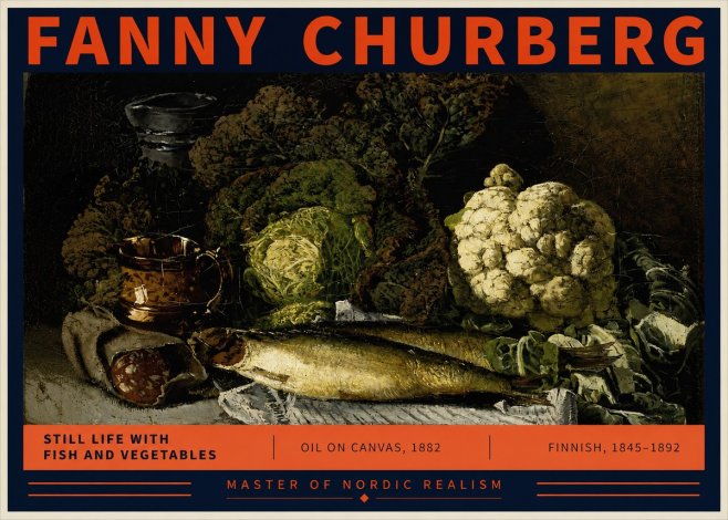 Fanny Churberg Still Life with Fish and Vegetables No2 - Póster