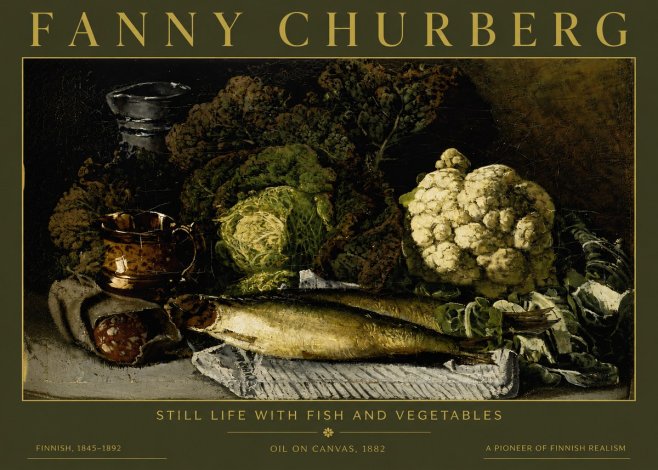 Fanny Churberg Still Life with Fish and Vegetables No4 - Póster