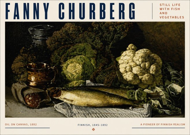 Fanny Churberg Still Life with Fish and Vegetables No5 - Póster