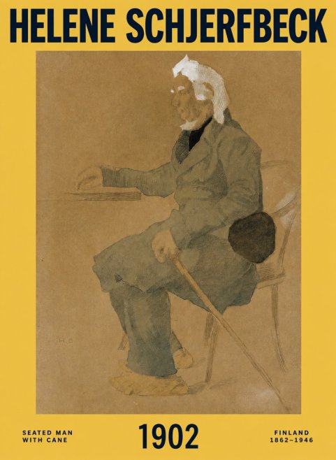 Helene Schjerfbeck Seated Man with Cane No2 - Póster